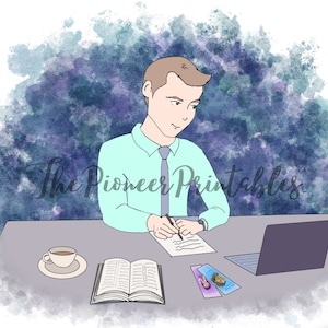JW Clipart / Ilustración de predicación / Pionero / Escritura de cartas / Descarga digital / Regalos / Solo para uso personal