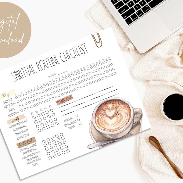 Spiritual Routine Checklist | Coffee Design | JW | Printable | Spanish | English | Italian