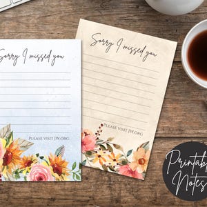 Notas de los testigos de Jehová: Lo siento, no te encontré / Imprimibles / Escritura de cartas / Regalos de los testigos de Jehová / Ministerio