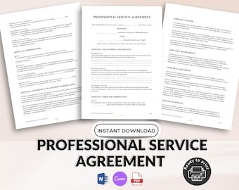 Printable Service Agreement, Services Contract Agreement, Editable Google Docs, Instant Download, Word, PDF