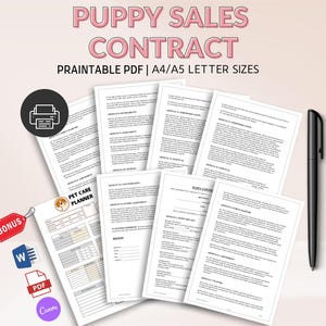 Puppy/Dog Sale Contract Printable | Legal Agreement for Breeders