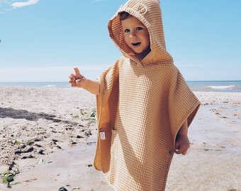 Beach Poncho Kids, Hooded Beach Towel for Toddlers, Hooded cover up, Waffle cotton Poncho, Bath poncho, Kids poncho with arms holes and hood