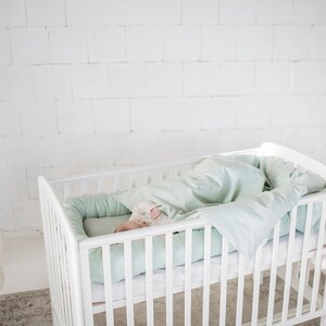 Linen Kids Bedding, Nursery Duvet Cover and Pillowcase in Sage Green, Sustainable Bedding Toddlers Babies, Crib cot bedding, Eco linen image 2