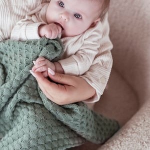 Baby shower gift, newborn blanket, baby boy/girl gift, knit baby blanket, knit wool blanket, merino throw, organic wool blanket, handmade image 1