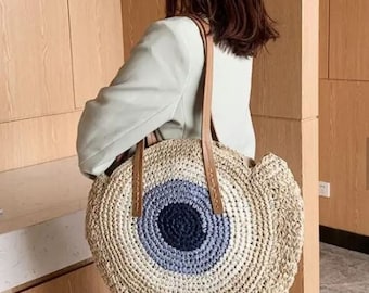 Evil Eye rotan stro schoudertas strandtas handtas Tote