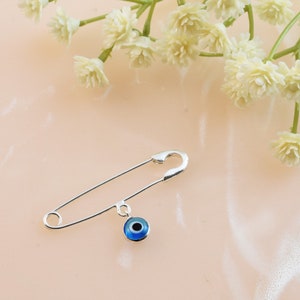 Sterling Silver Evil Eye Baby Pin: Greek Mati Protection Brooch