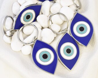 Evil Eye Hard Enamel Blue White Silver Key Ring Metal Keyring Lucky Key Chain