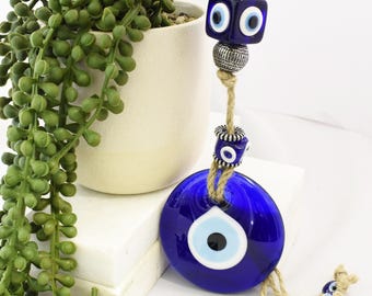 Blue Glass Evil Eye Wall Hanging: Greek Nazar Amulet Decor