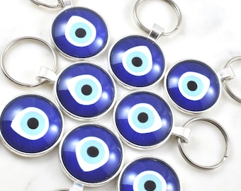 Evil Eye Key Ring Blue Greek Mati Nazar Glass Cabochon Keychain Keyring