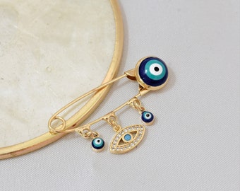 Evil Eye Emaille griechischen Mati türkischen Nazar Gold Baby Pin Blau Schutz Glücksbringer Brosche für Babys