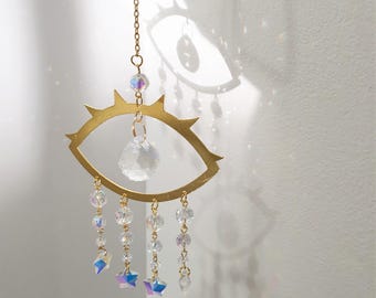 Evil Eye Suncatcher: Glass Prism Rainbow Window Hanging