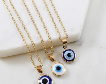 Evil Eye Blue White Greek Mati Nazar Turkish Gold Alloy Chain Pendant Lucky Necklace