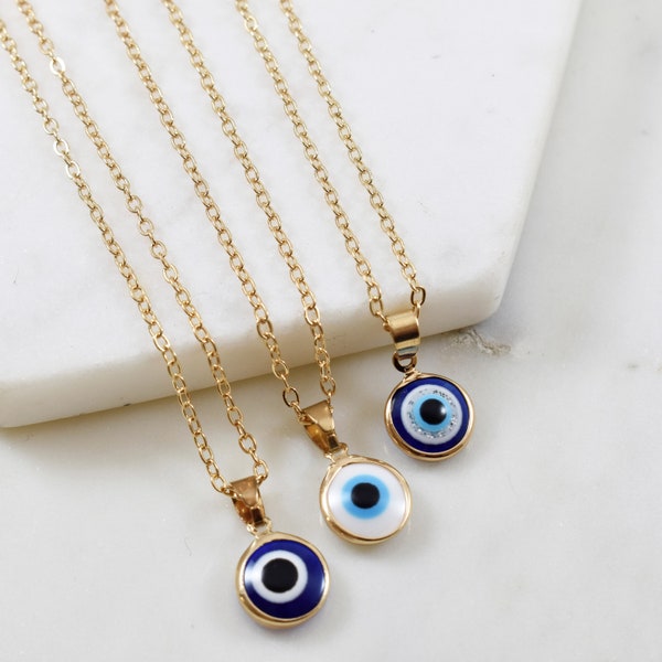 Evil Eye Blue White Greek Mati Nazar Turkish Gold Alloy Chain Pendant Lucky Necklace