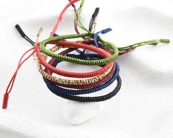 Tibetan Handmade Buddhist Rope Knot Red Black Tan Green Multicolour Lucky Bracelet
