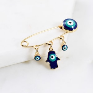 Evil Eye Hamsa Baby Pin: Gold Nazar Mati Brooch