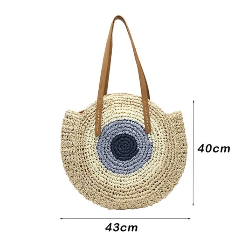 Evil Eye Rattan Straw Shoulder Beach Bag Hand Bag Tote Etsy