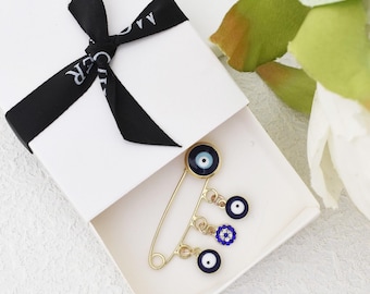Evil Eye Baby Pin: Gold Enamel Protection Brooch