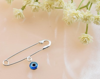 Sterling Silver Evil Eye Baby Pin: Greek Mati Protection Brooch