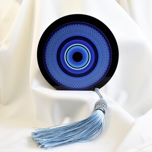 Ornamento de Olho Grego: Amuleto Nazar em Acrílico com Borla Azul