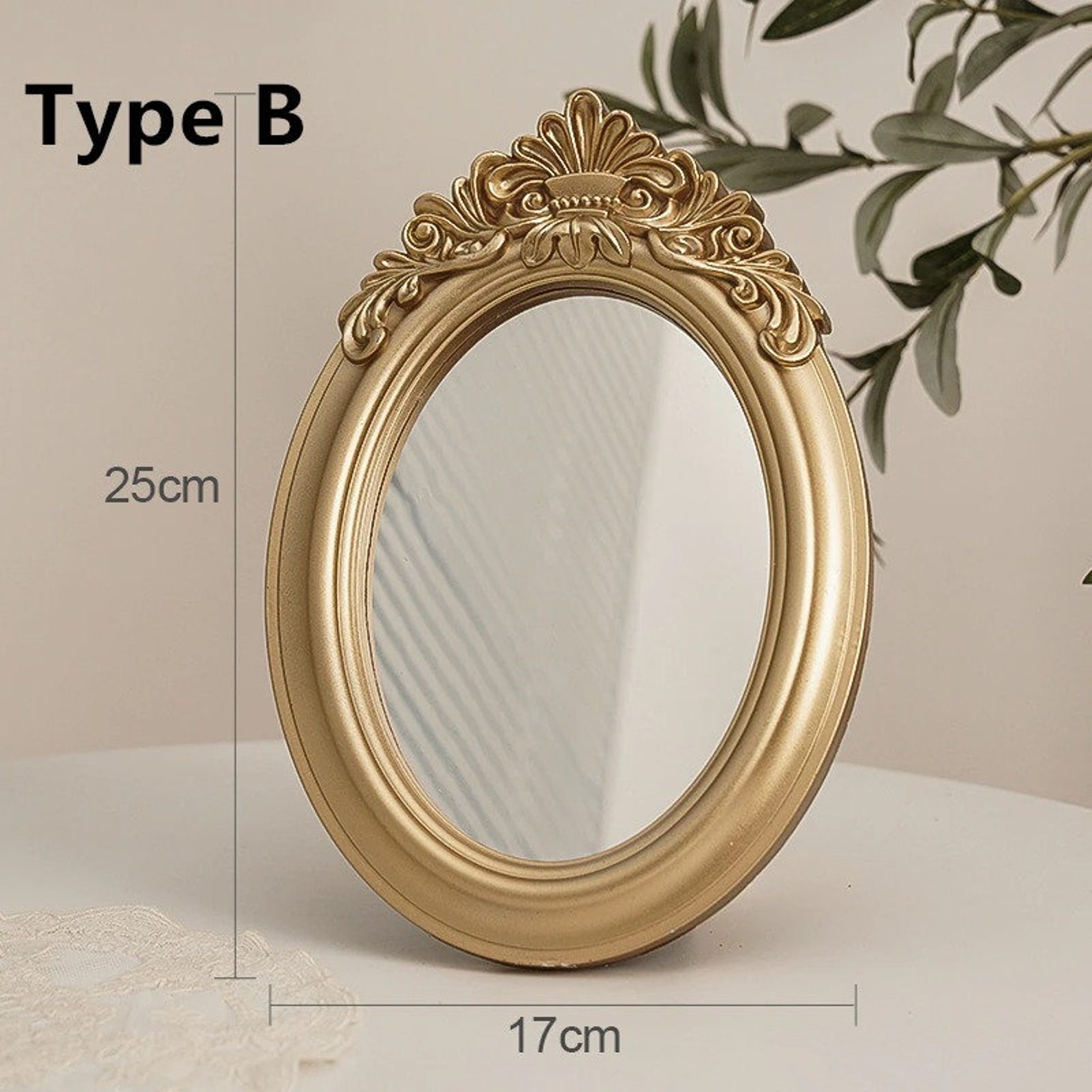 Small Vintage Round Gold Standing Mirror Etsy