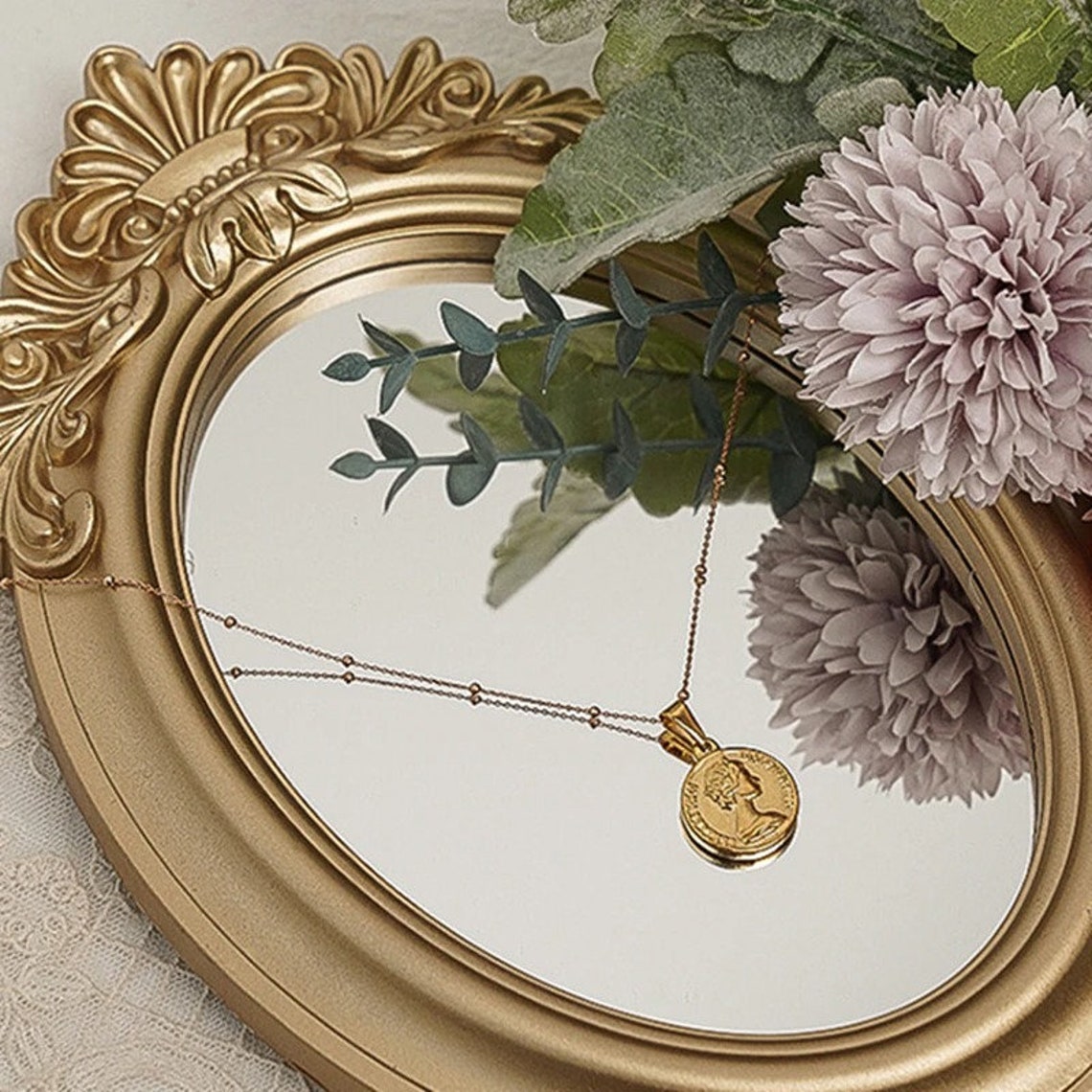 Small Vintage Round Gold Standing Mirror Etsy