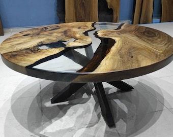 Custom 40" Diameter, Round Walnut Wood, Clear Epoxy Dining Table, Round Epoxy Coffee Table,Dining Table, Office Table