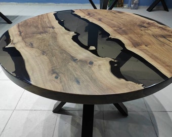 Handmade River Smoke Epoxy Resin Walnut Coffee Table