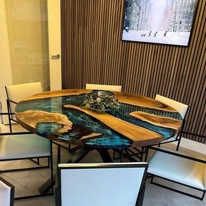 Custom Walnut Round Epoxy Table: Turquoise River Design