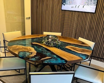 Custom Walnut Round Epoxy Table: Turquoise River Design