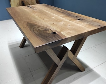Handmade Solid Walnut Dining Table, Custom Natural Wood Table