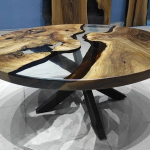Custom 40&quot; Round Walnut Dining Table with Clear Epoxy