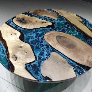 Custom 56&quot; Round Walnut Epoxy Resin Dining Table