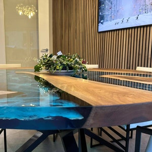Custom Walnut Round Epoxy Table: Turquoise River Design image 5