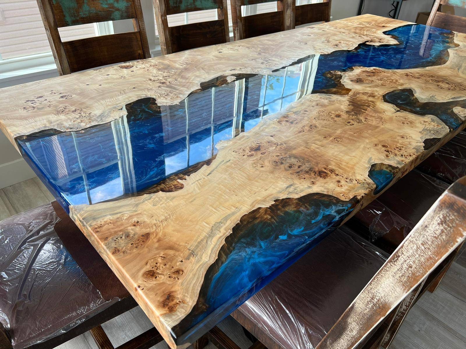 Mosaic Epoxy Table Top With Acacia Wood , Dining/coffee/bartop