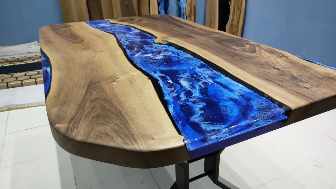 Living Edge Dark Walnut Resin Dining Table, Ocean Epoxy Table, Dining ...