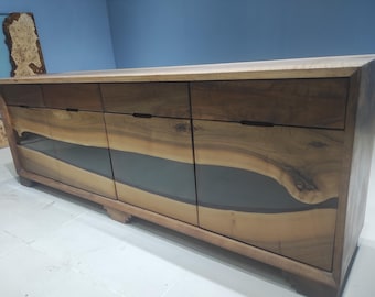 Handmade Walnut Epoxy Resin Console: Custom TV Panel Furniture