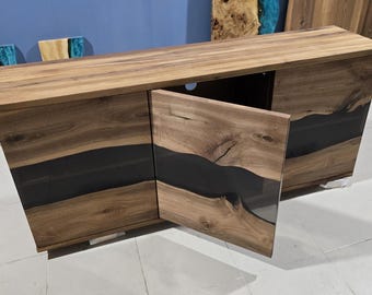 Custom Order Walnut Epoxy Sideboard- Handmade Smoke Resin Console- Wooden Credenza- Luxury Custom Furniture