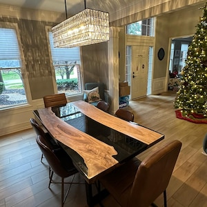 Walnut Black Epoxy Resin Table. Custom Order Handmade Natural Dining Table