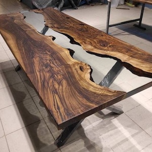 Handmade Epoxy Resin Dining Table: 65-Year-Old Walnut