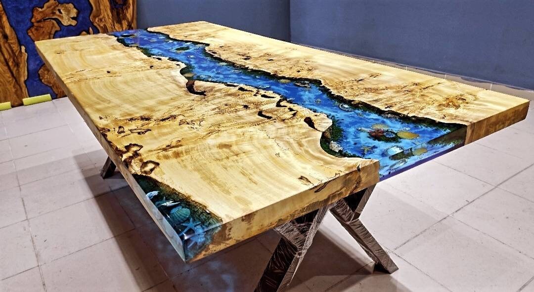 Custom Ocean Table Live Edge Epoxy Ocean Table Dining Epoxy Table ...