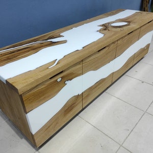 Handmade Chestnut & White Epoxy Resin TV Stand