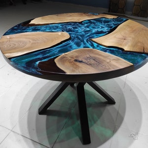 Handcrafted Round Walnut Wood Epoxy Resin Dining Table