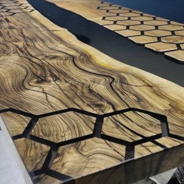 Luxury Furniture | Smoke Epoxy Resin Table | Hexagon Epoxy Dining Table | Walnut Dining Table | Kitchen and Table | Epoxy Coffee Table