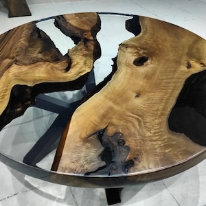 Custom Order 42" Diameter Round Walnut Wood Clear Epoxy Dining Table | Round Epoxy Coffee Table, Dining Table, Office Table