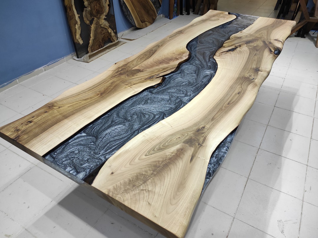 Custom Order Live Edge Walnut Epoxy Table -metallic Gray River Table ...