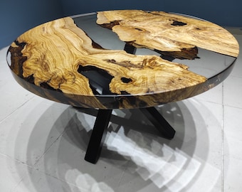 Custom Olive Wood Epoxy Coffee Table: River Resin Dining Table Top