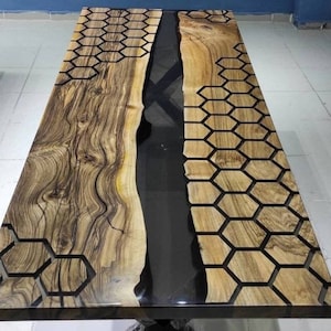 Luxury Furniture | Smoke Epoxy Resin Table | Hexagon Epoxy Dining Table | Walnut Dining Table | Kitchen and Table | Epoxy Coffee Table