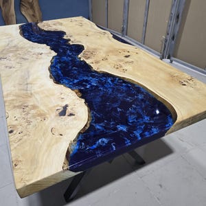 Custom Poplar Wood Epoxy Table: Sea Ocean Blue Resin Dining Table