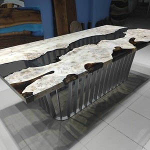 Árbol de álamo, mesa de comedor de epoxi ahumado, mesa de cocina de río, muebles de lujo de resina epoxi, mesa de centro epoxi
