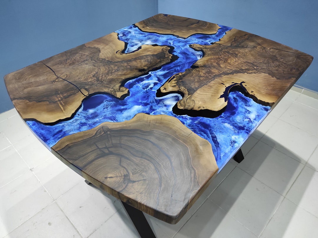 Custom Ocean Epoxy Bar Table, Dining Room Table, Height Dining Table